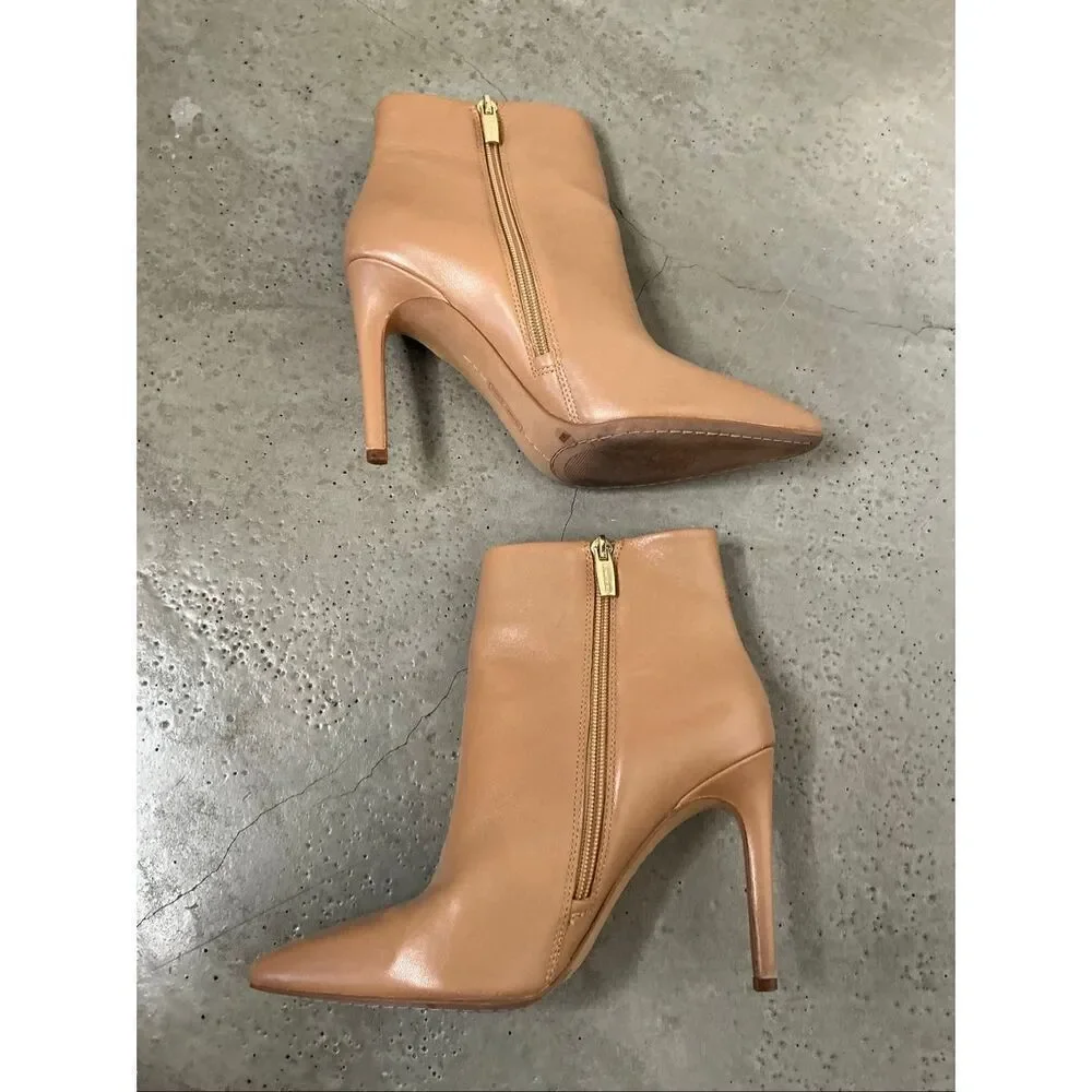 Vince Camuto Allost Pointy Almond Toe Heeled Ankle Bootie| Natural Tan in 7